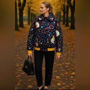 RARE Moschino vintage  bomber w/color candy print,snap&zipper front,pockets 🍭🍬